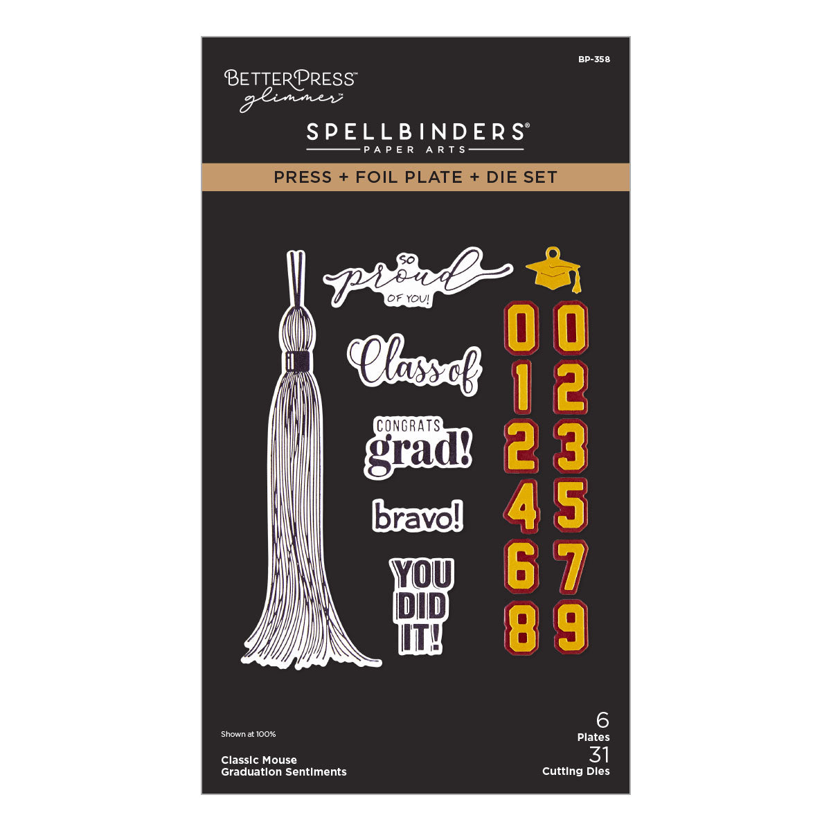 Spellbinders Classic Mouse Graduation Sentiments Press + Foil Plate & Die Set