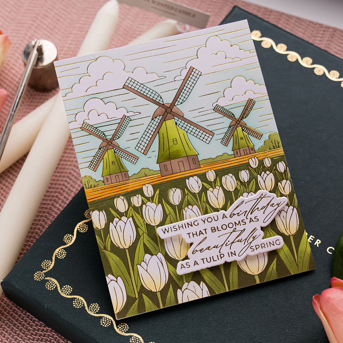 Spellbinders Windmills and Tulips Press + Foil Plate and Stencil Bundle by Yana Smakula