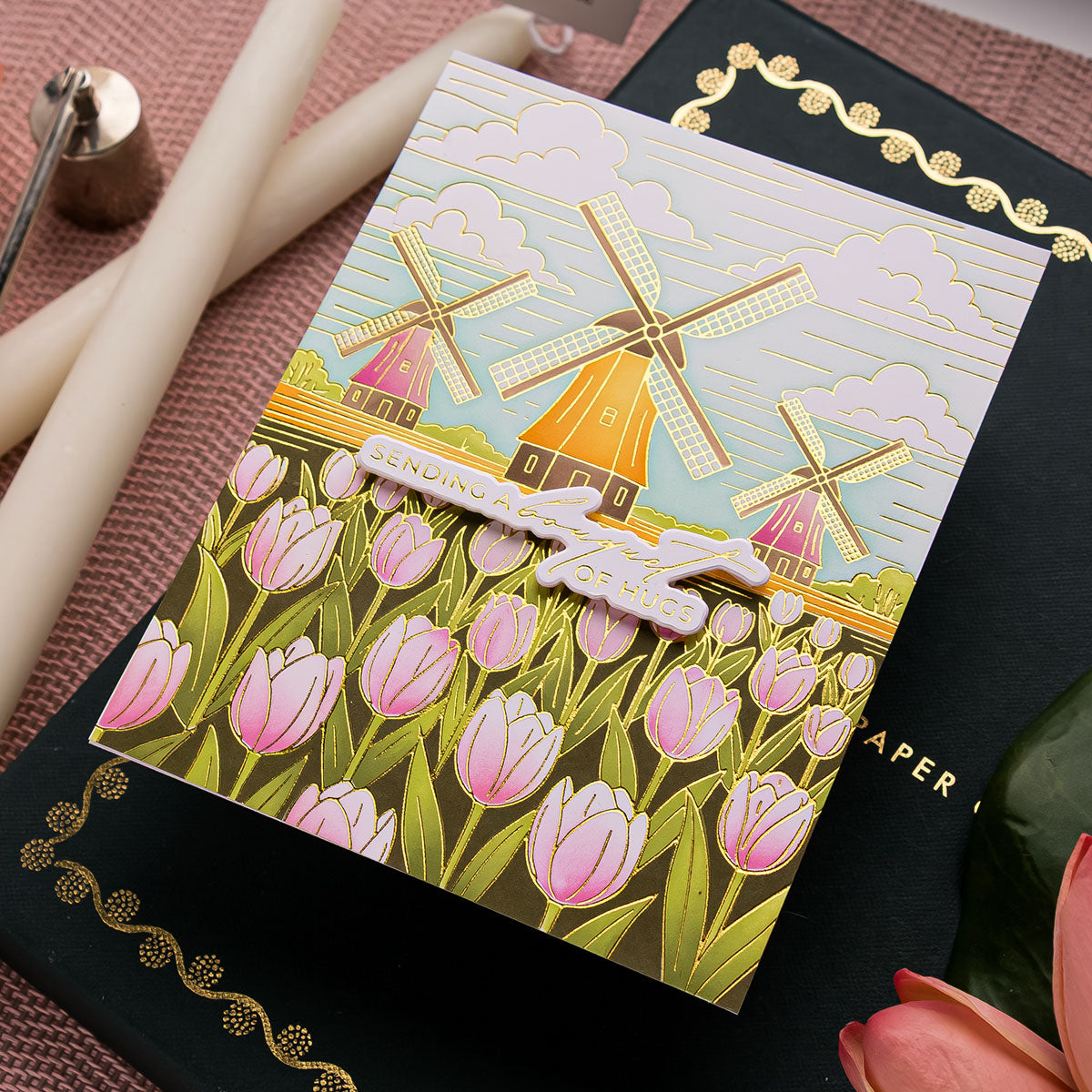 Spellbinders Windmills and Tulips Press + Foil Plate and Stencil Bundle by Yana Smakula