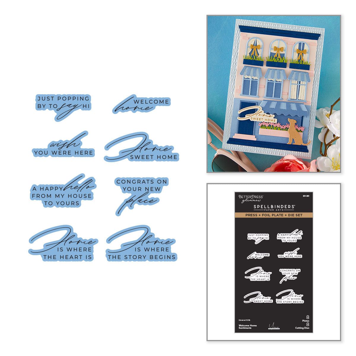 Spellbinders Welcome Home Sentiments Press + Foil Plate & Die Set by Yana Smakula