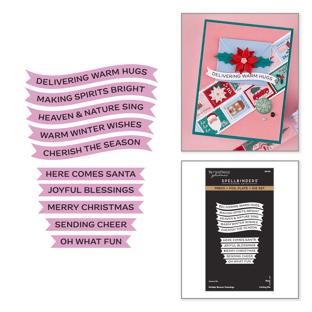 Spellbinders Holiday Banner Greetings Press + Foil Plate & Die Set - BP-376