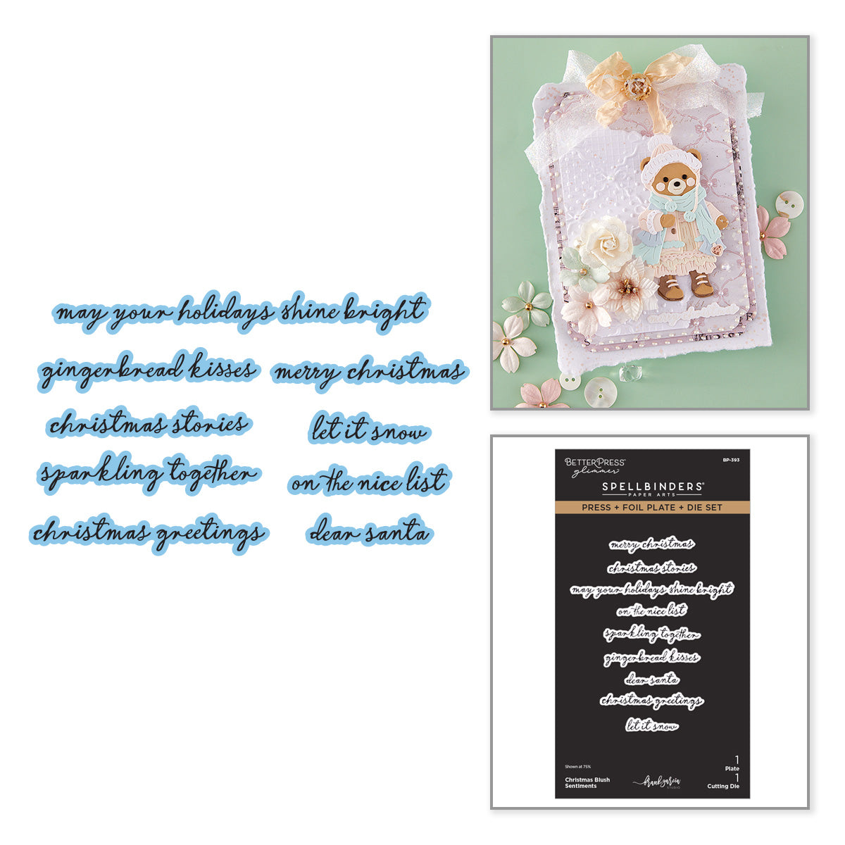 Spellbinders Christmas Blush Sentiments Press + Foil Plate & Die Set by Frank Garcia