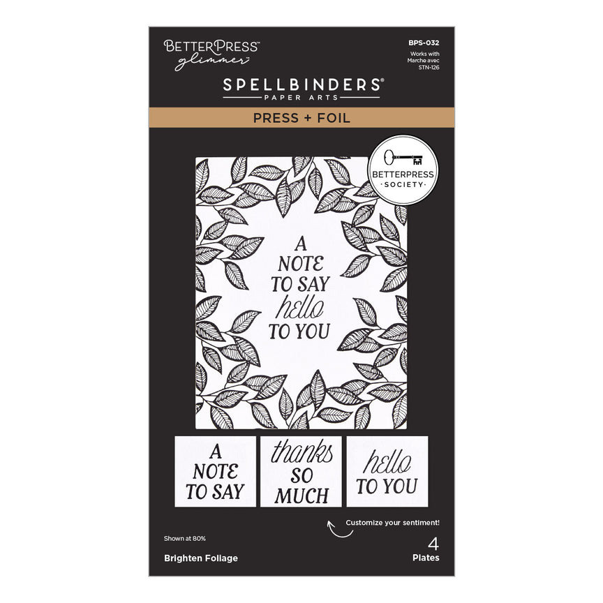 Spellbinders Brighten Foliage Press Plates + Free Gift Stencil - BetterPress Society May 2026