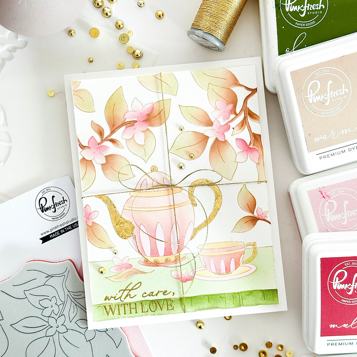 Pinkfresh Studio Bloom & Brew cling stamp / Stencil / Press plate Bundle
