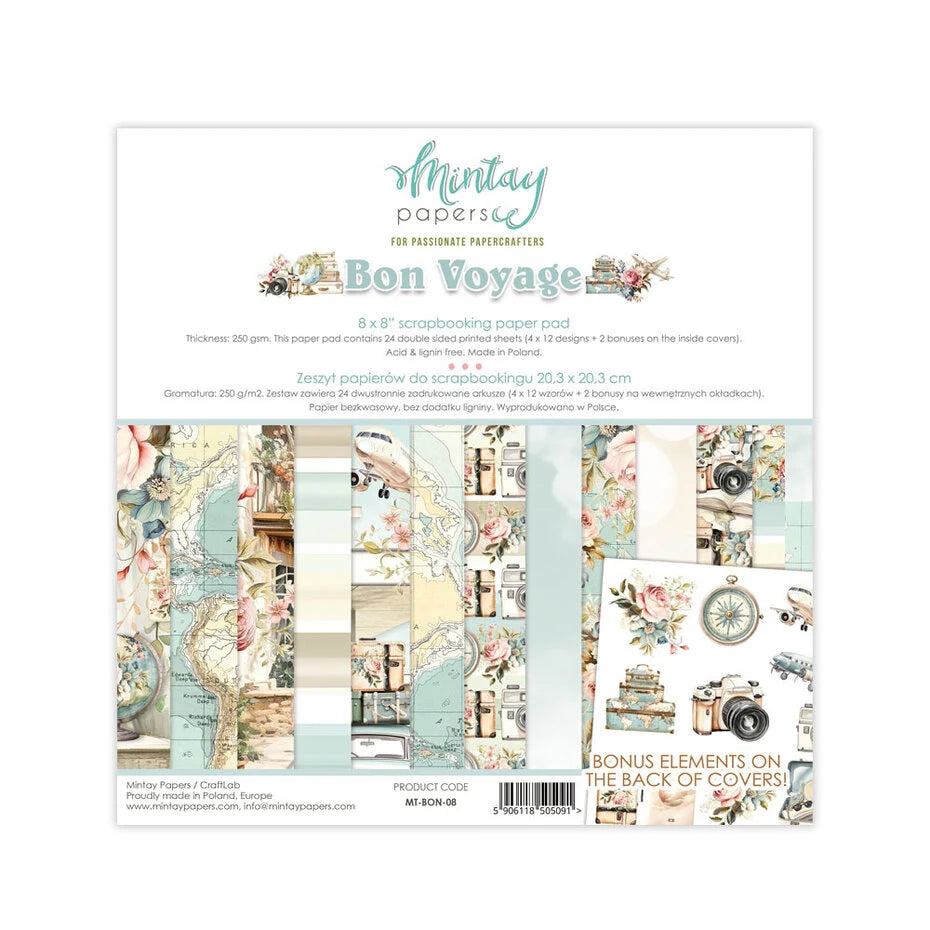 Mintay Bon Voyage 8x8 Inch Scrapbooking Paper Pad (MT-BON-08)