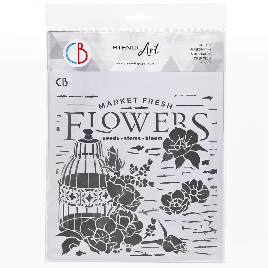 Ciao Bella Book Lovers 8x8 Inch Texture Stencil Market Fresh Flowers (MS8-006)