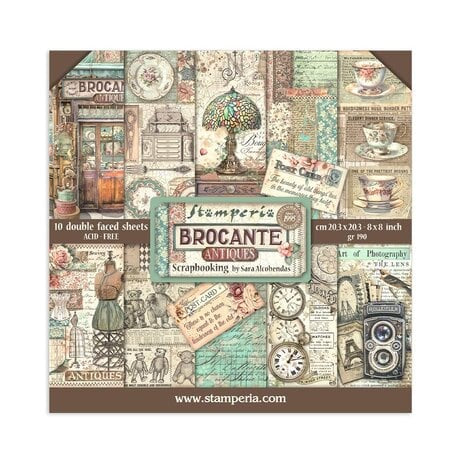 Stamperia Scrapbooking Small Pad 10 sheets cm 20,3X20,3 (8"X8") - Brocante Antiques
