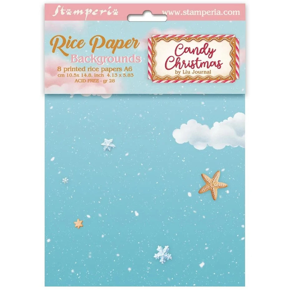 Stamperia Candy Christmas A6 Rice Paper Backgrounds (8pcs) (DFSAK6043)