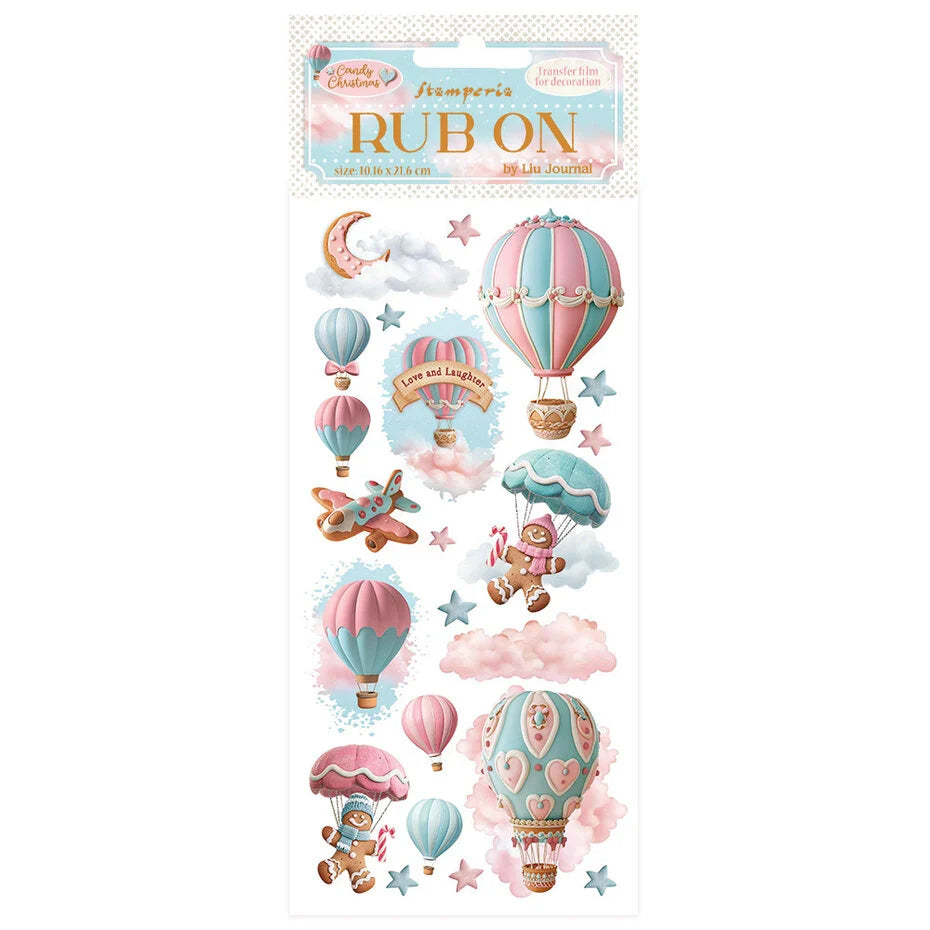 Stamperia Candy Christmas Rub-on 4x8.5 Inch Air Balloons (DFLRB172)