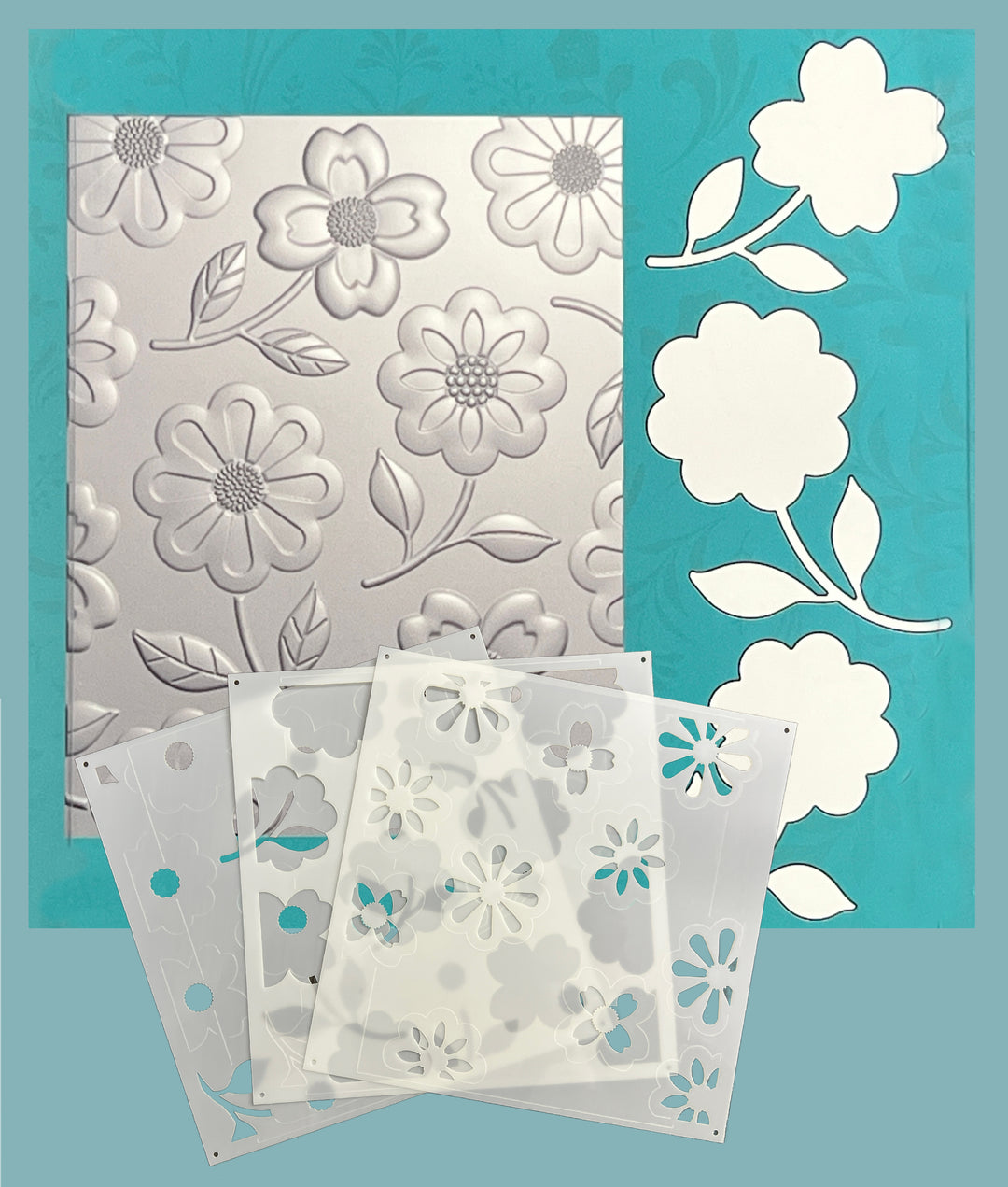 Gina K Designs BUNDLE – Cheerful Flowers 3D Embossing Folder, Die & Stencil