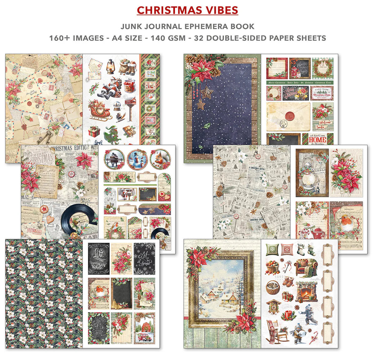 Ciao Bella Christmas Vibes Junk Journal & Ephemera Book A4 32/pkg