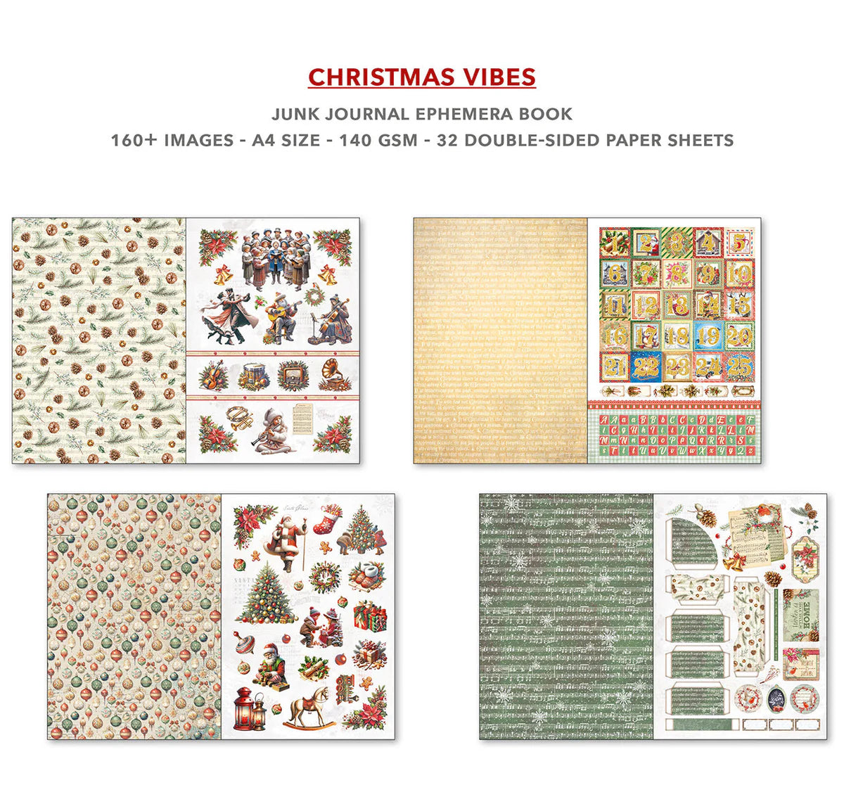 Ciao Bella Christmas Vibes Junk Journal & Ephemera Book A4 32/pkg
