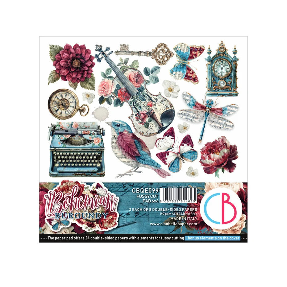Ciao Bella Bohemian Burgundy 6x6 Inch Fussy Cut Pad (24pcs) - CBQE099