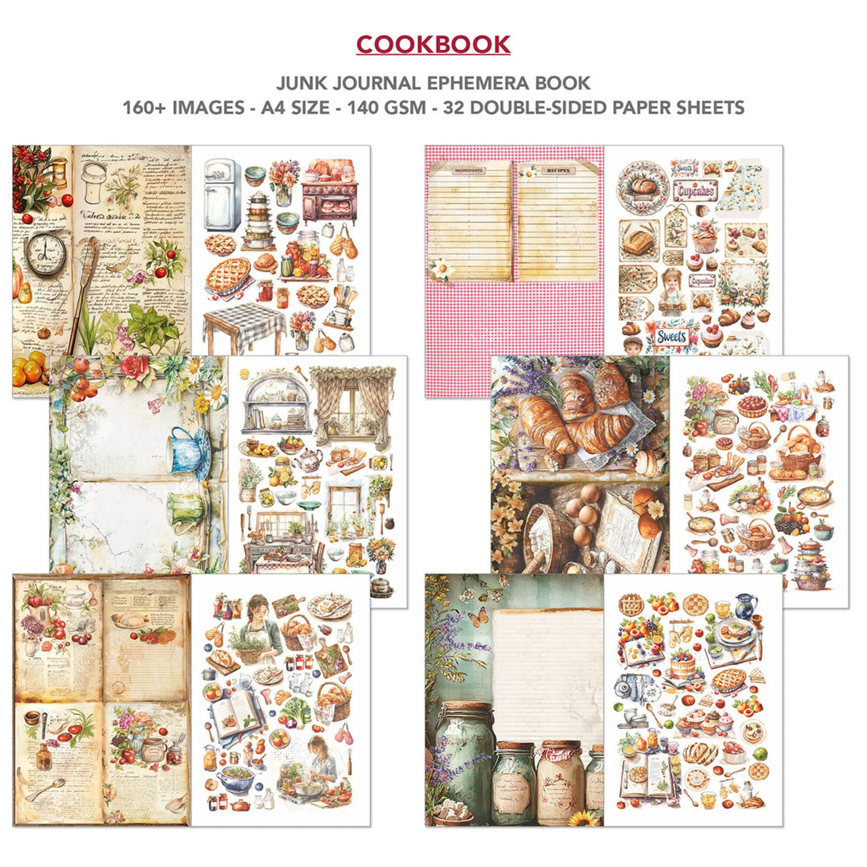 Ciao Bella Cookbook A4 Junk Journal Ephemera Book (32pcs) (CBB009)