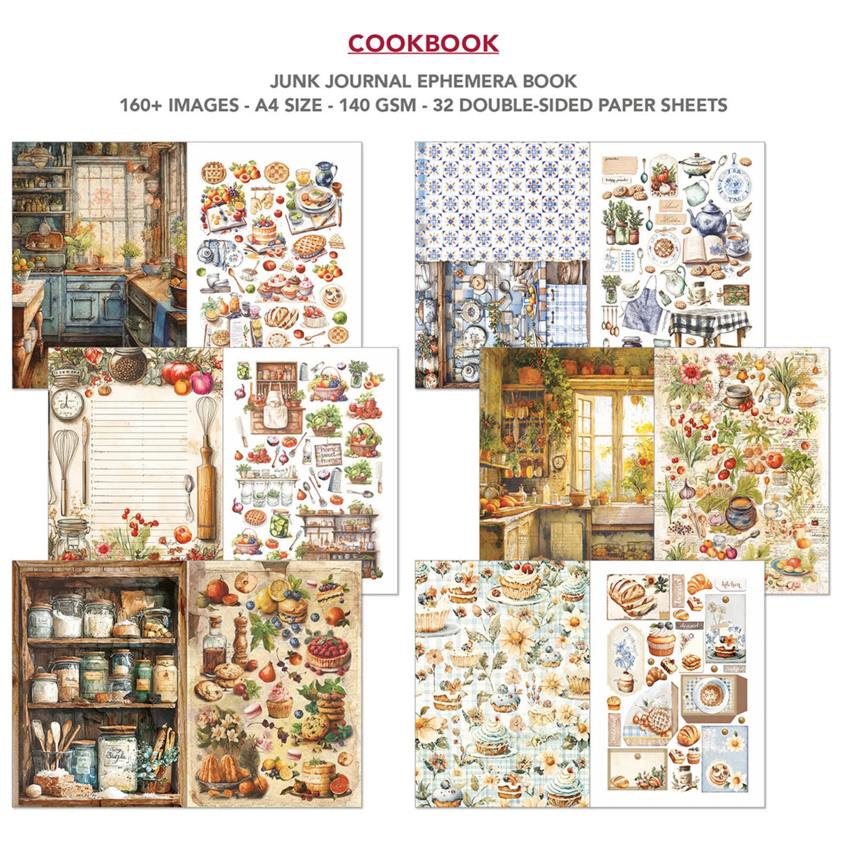 Ciao Bella Cookbook A4 Junk Journal Ephemera Book (32pcs) (CBB009)