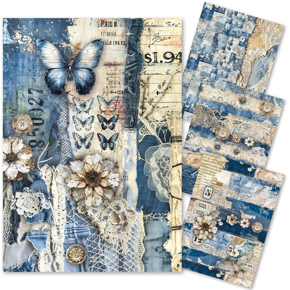 Ciao Bella Urban Blue Denim A4 Mixed Media Rice Paper (4pcs) (MF002)
