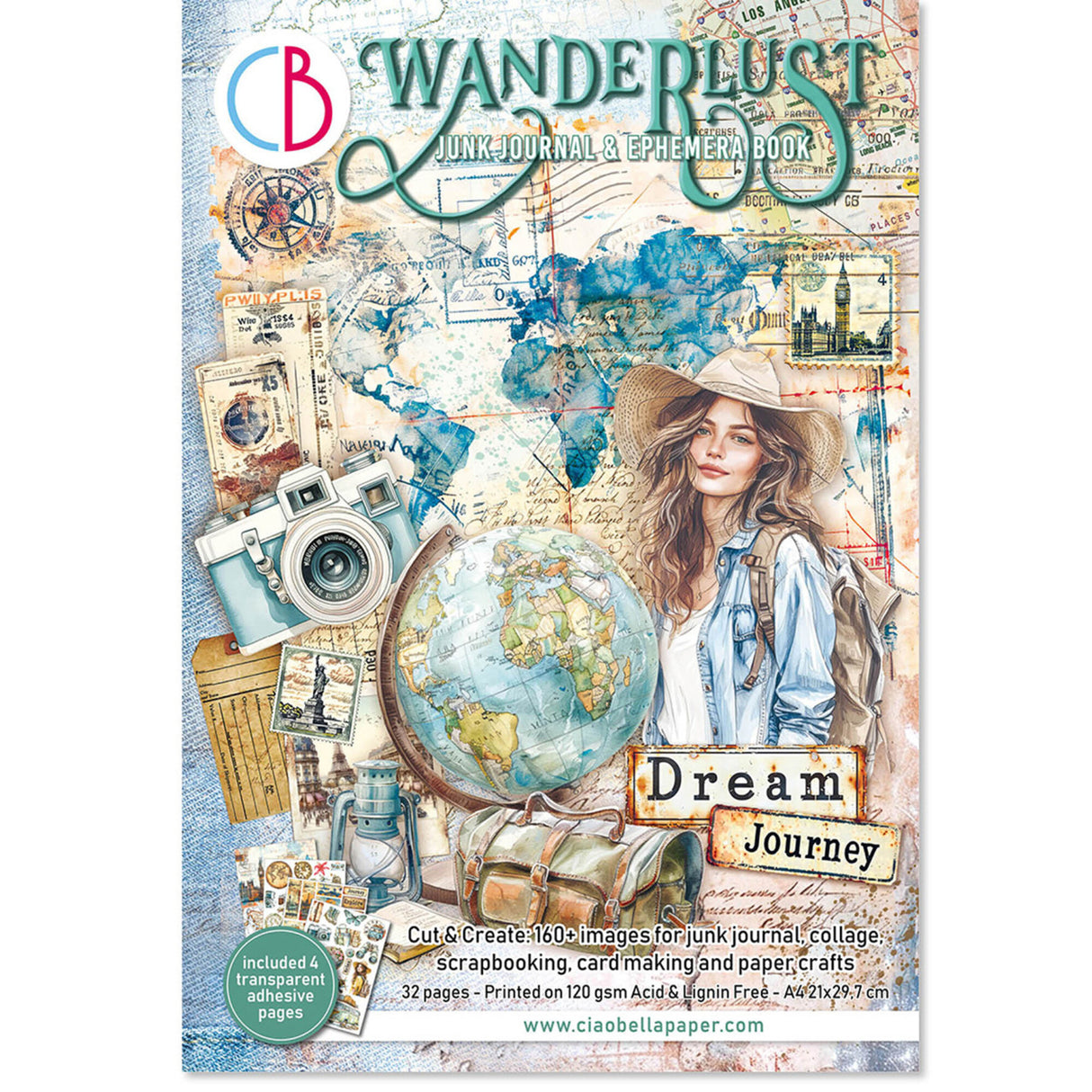 Ciao Bella Wanderlust A4 Junk Journal Ephemera Book (32pcs) (CBB006)