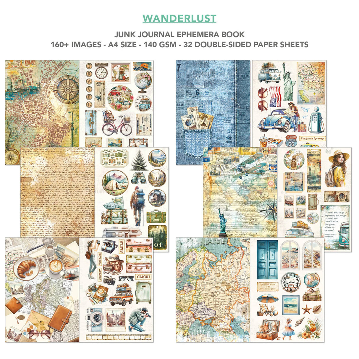 Ciao Bella Wanderlust A4 Junk Journal Ephemera Book (32pcs) (CBB006)