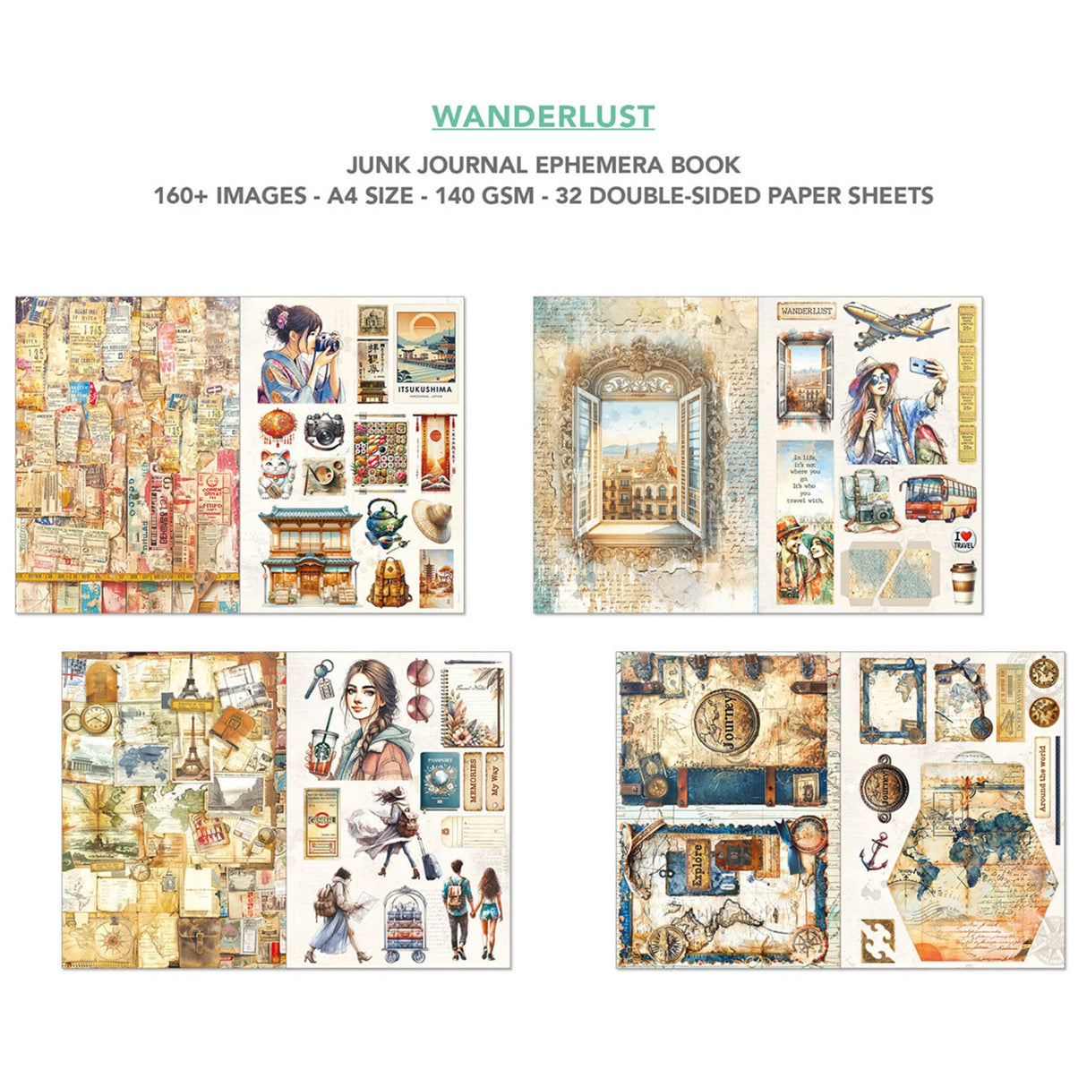 Ciao Bella Wanderlust A4 Junk Journal Ephemera Book (32pcs) (CBB006)