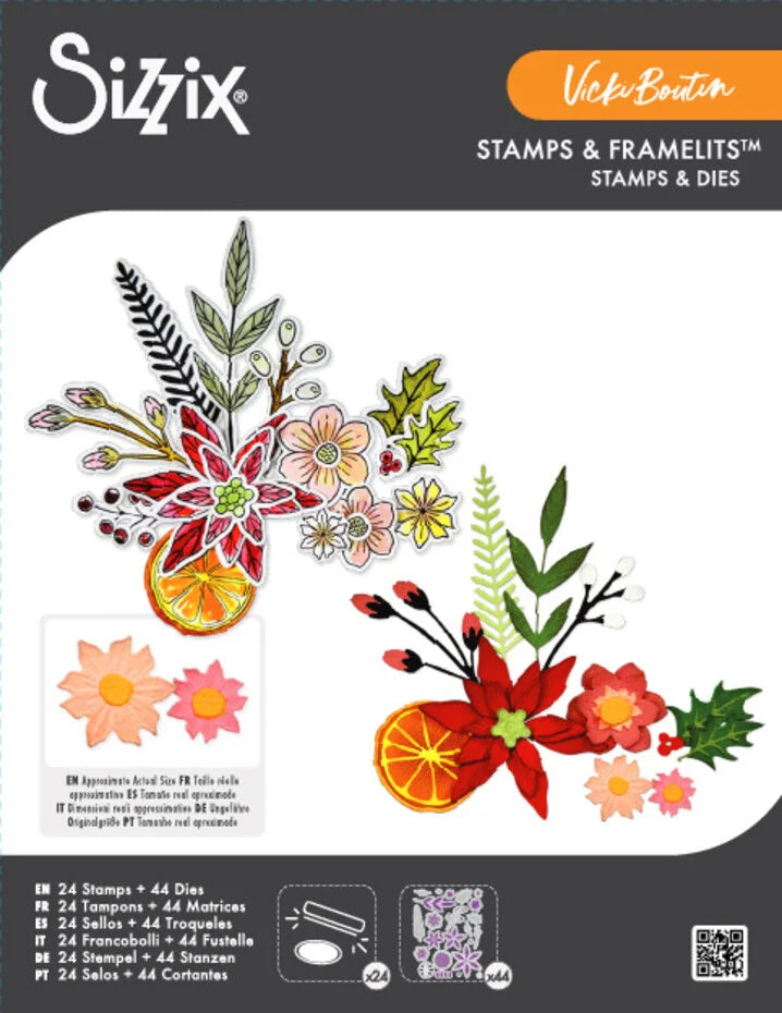 Sizzix Clear Stamps w/ Framelits Die Winter Florals (24+44pcs) by Vicki Boutin - 667192