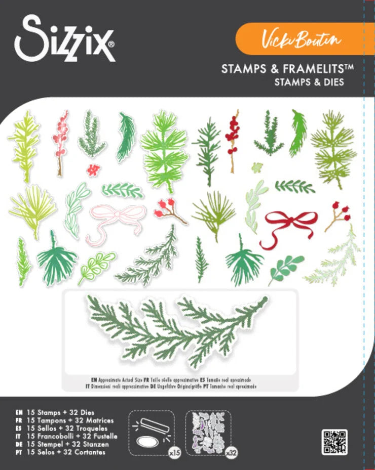 Sizzix Clear Stamps w/ Framelits Die Winter Greenery (15+32pcs) by Vicki Boutin - 667188