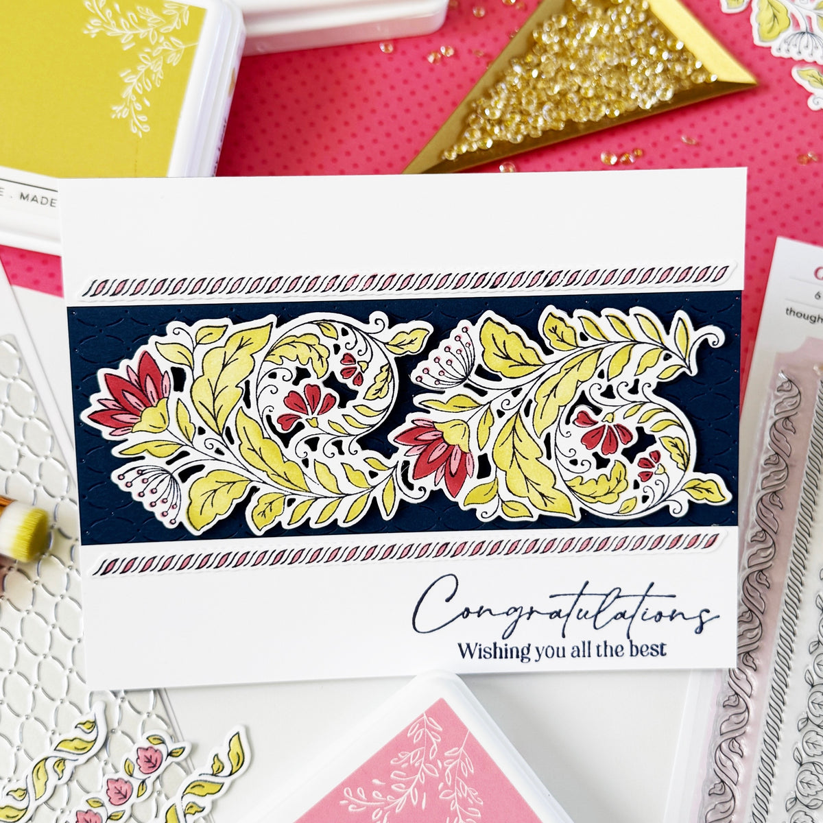 Pinkfresh Studio Cottage Flourish stencil Stamp and Die Bundle