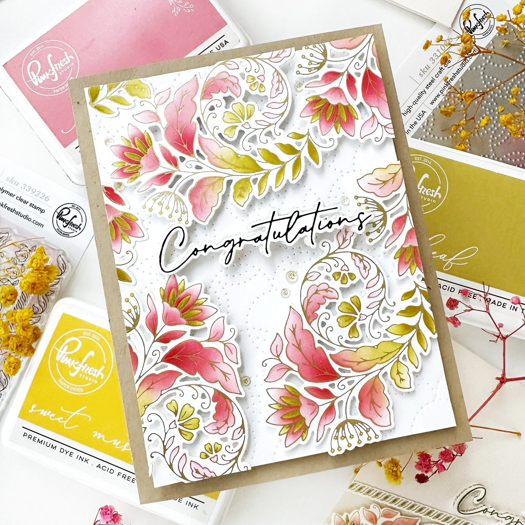 Pinkfresh Studio Cottage Flourish stencil Stamp and Die Bundle