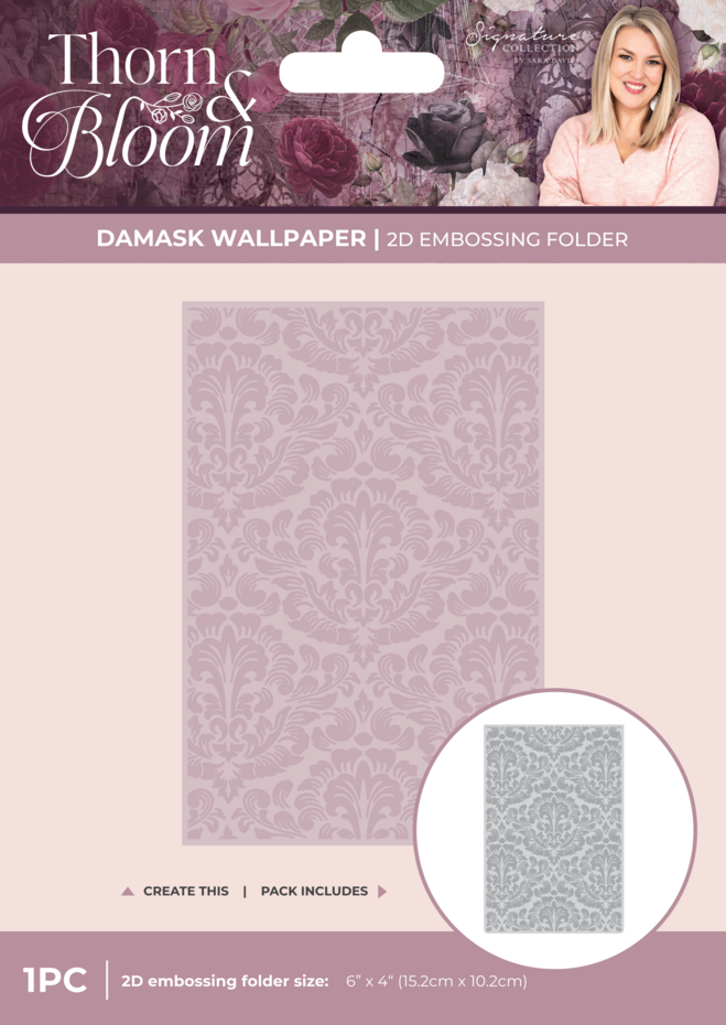 Crafter's Companion Thorn & Bloom 6x4 Inch 2D Embossing Folder Damask Wallpaper (SS-TB-EF4-DAWA)