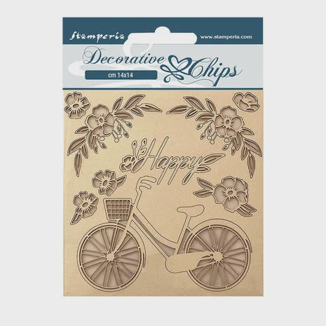 Stamperia Decorative chips cm 14x14 - Create Happiness Welcome Home bicycle