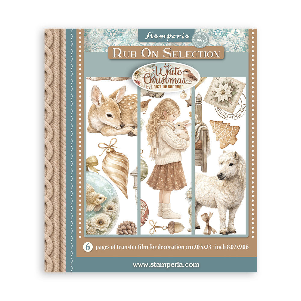 Stamperia White Christmas Rub-On 20.5 x 23cm Assortment, 6 Pieces by Cristina Radovan - DFLRBXG13
