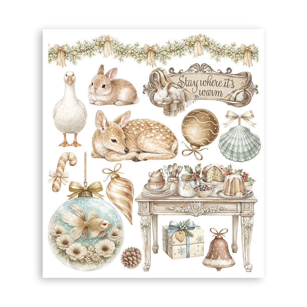Stamperia White Christmas Rub-On 20.5 x 23cm Assortment, 6 Pieces by Cristina Radovan - DFLRBXG13