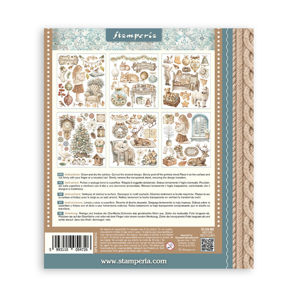 Stamperia White Christmas Rub-On 20.5 x 23cm Assortment, 6 Pieces by Cristina Radovan - DFLRBXG13