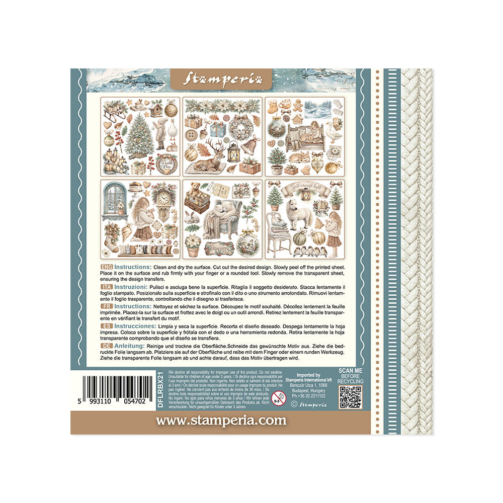 Stamperia White Christmas Rub-On 15.5 x 15.5cm Assortment, 6 Pieces by Cristina Radovan - DFLRBX21