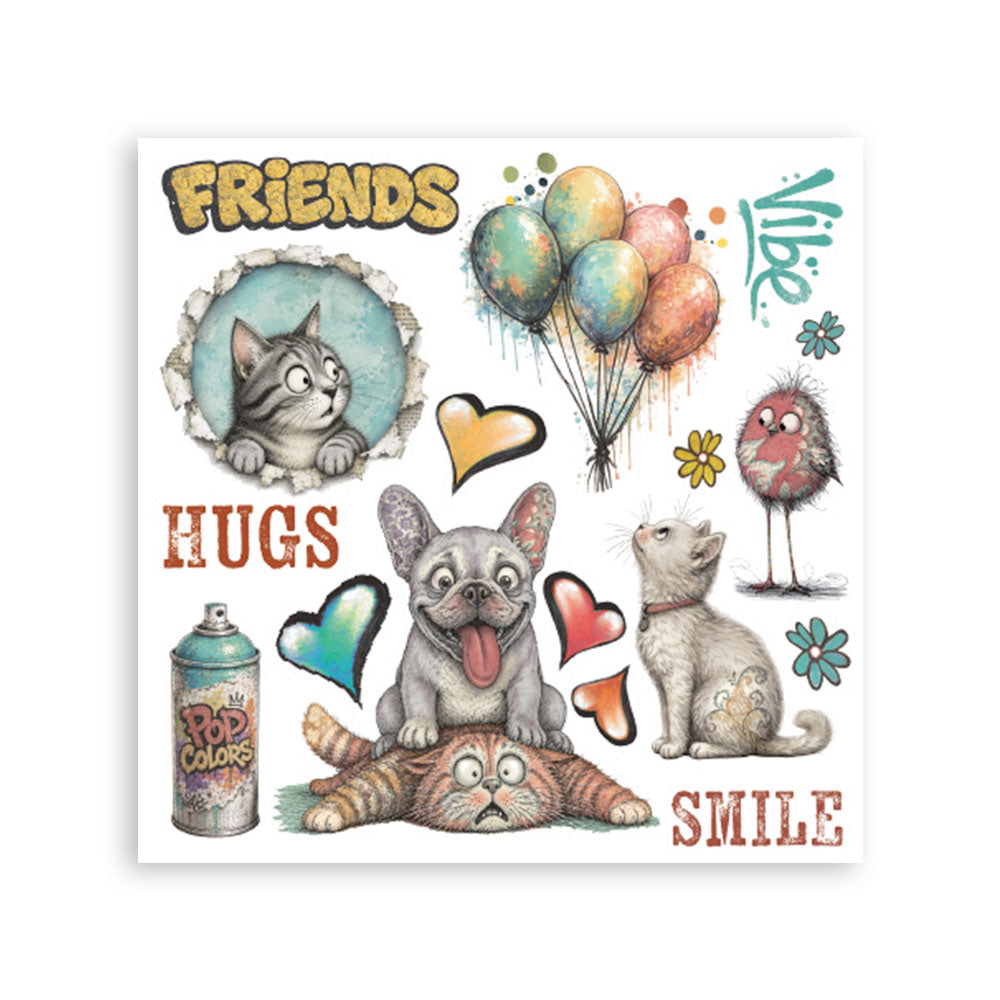 Stamperia Furry Friends 2 Decorative Rub-On Kit 15.5x15.5cm - DFLRBX26