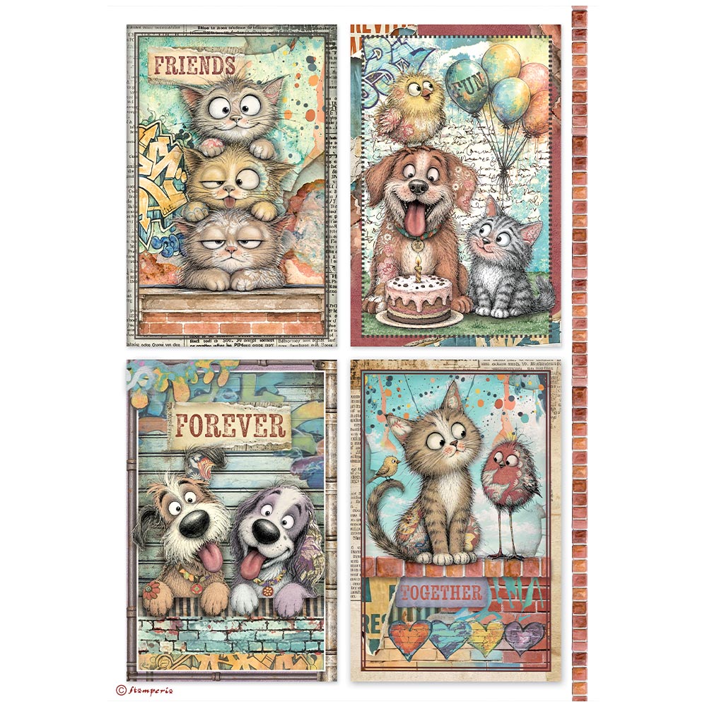 Stamperia Furry Friends 2 A4 Rice Paper Selection (6pcs) by Antonis Tzanidakis - DFSA4XAF