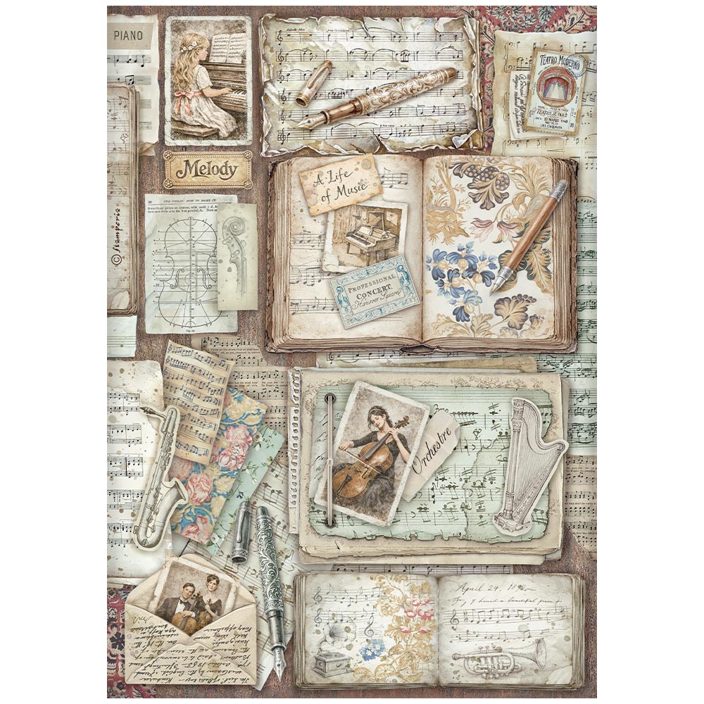 Stamperia Symphony A4 Rice Paper Selection (6pcs) by Sara Alcobendas (DFSA4XSP)