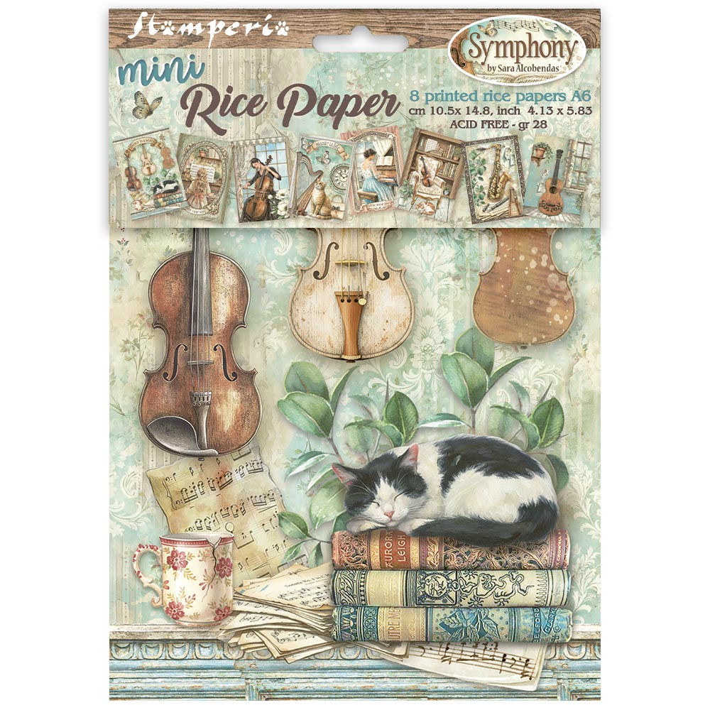 Stamperia Symphony A6 Mini Rice Paper (8pcs) by Sara Alcobendas (DFSA6X07)