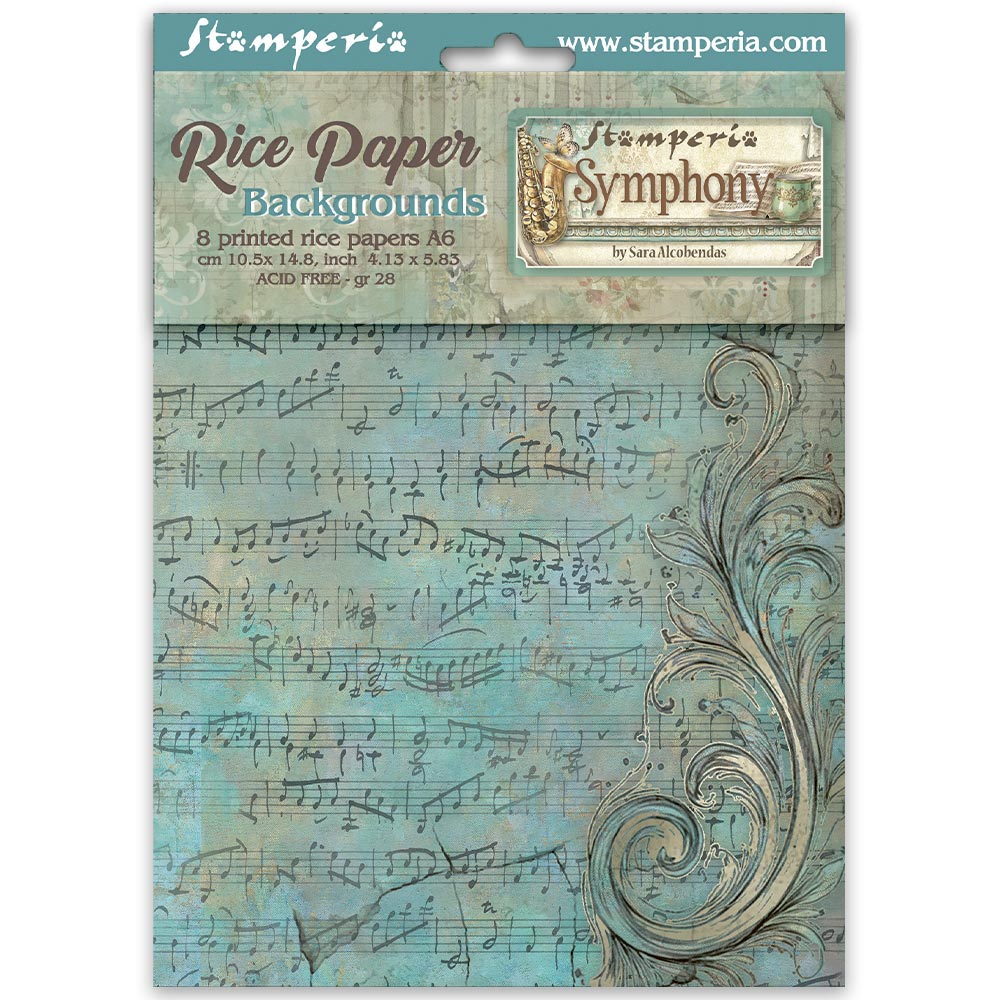 Stamperia Symphony A6 Rice Paper Backgrounds Selection (8pcs) by Sara Alcobendas (DFSAK6055)