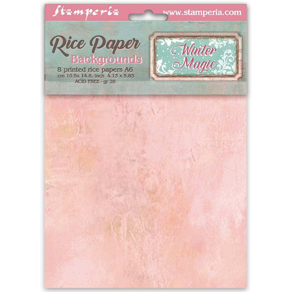Stamperia Winter Magic A6 Rice Paper Backgrounds Selection, 8 Pieces - DFSAK6056