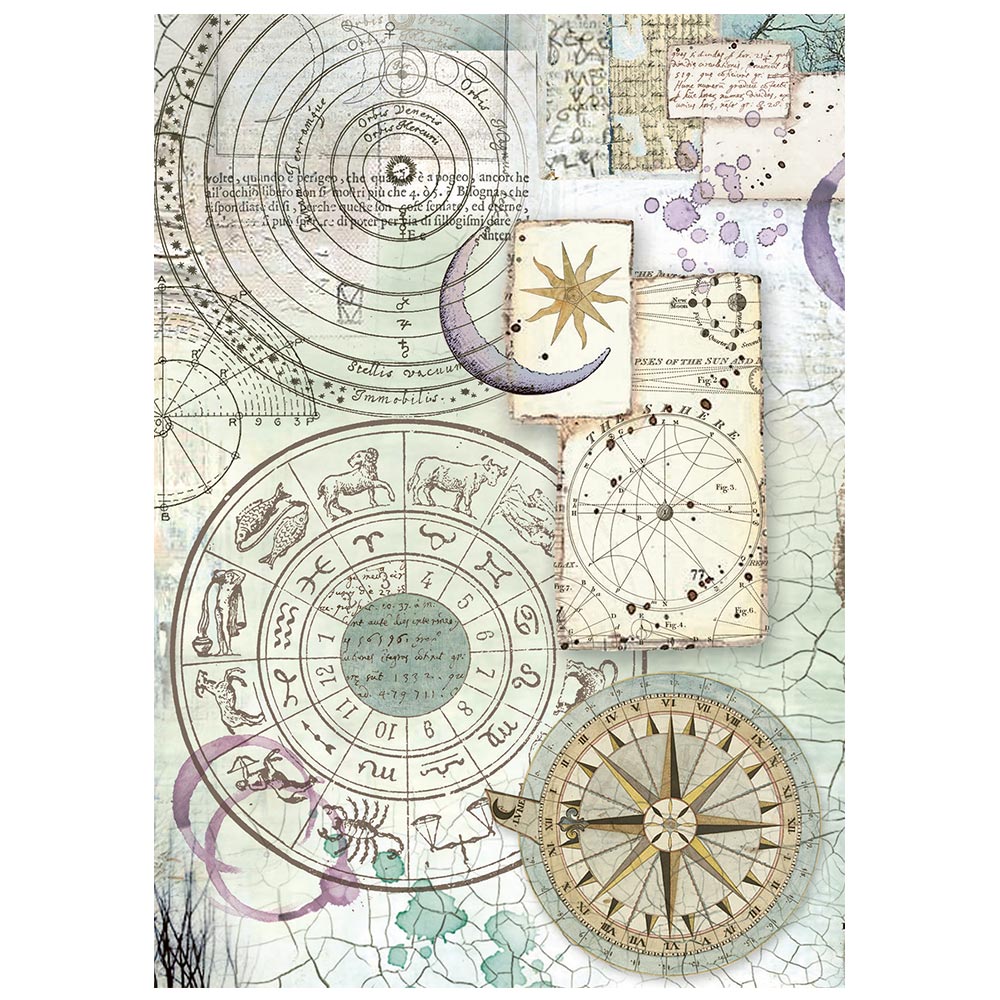 Stamperia Cosmos A6 Rice Paper Backgrounds Selection (8pcs) by Cristina Radovan - DFSAK6060