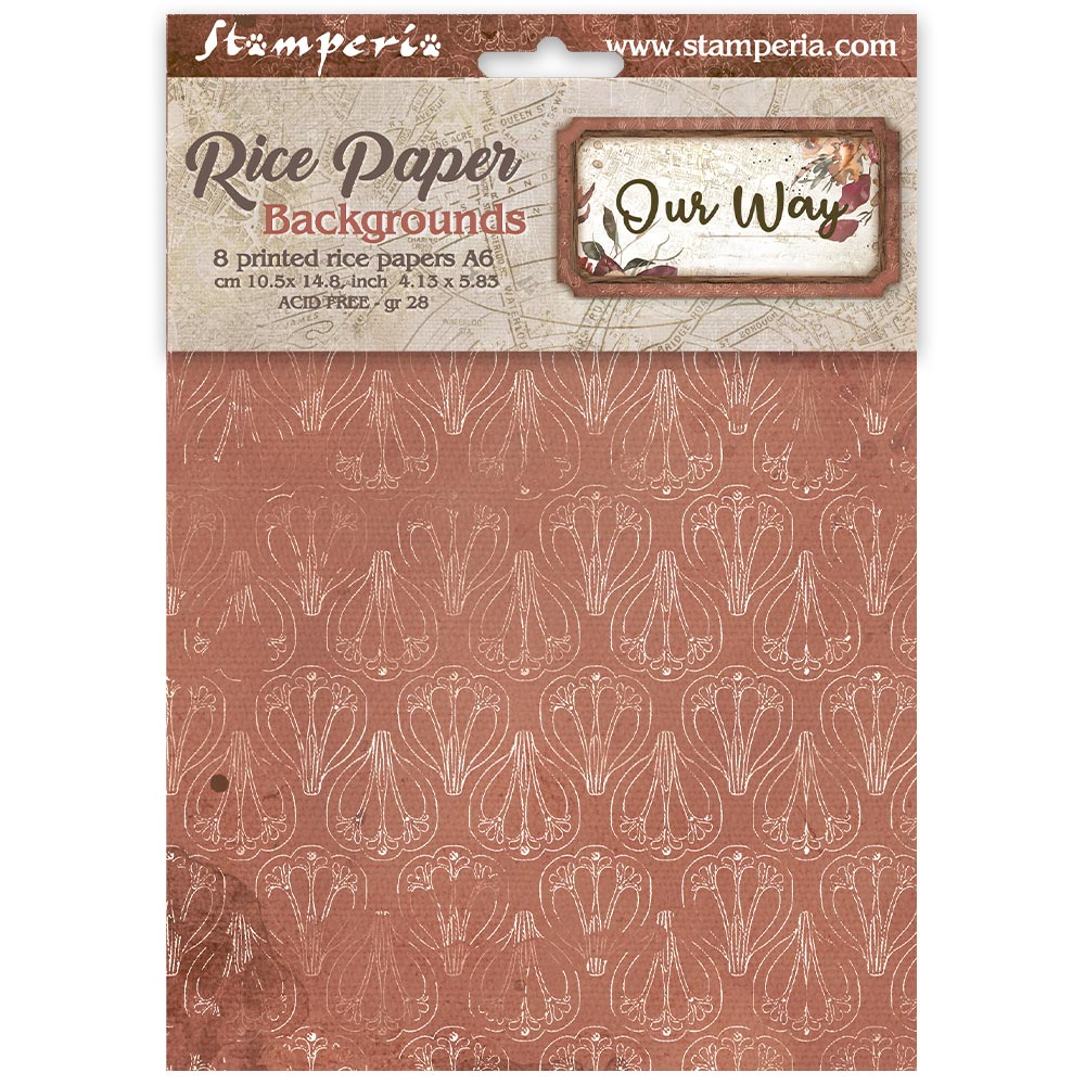 Stamperia Our Way A6 Rice Paper Backgrounds Selection (8pcs) - DFSAK6061