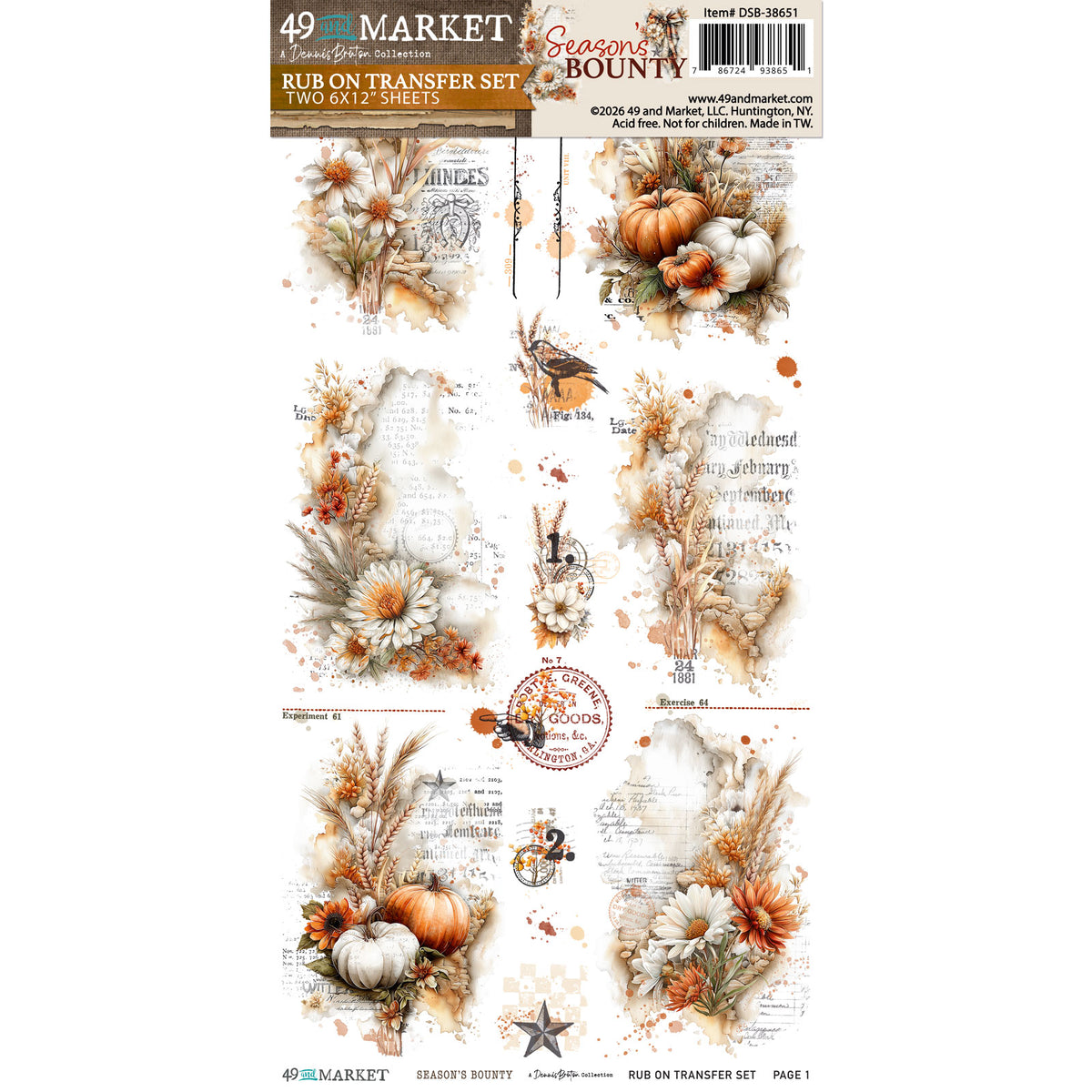 49 & Market Season's Bounty 6x12 Essential Rub-On Set - DSB-38651