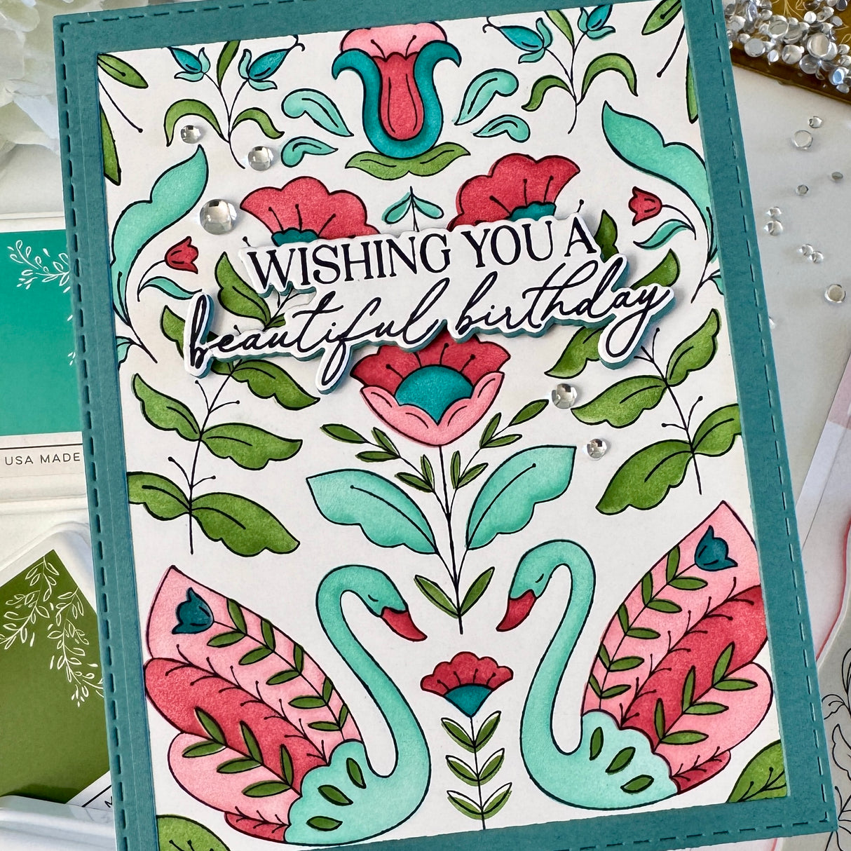 Pinkfresh Studio Swan Reverie cling stamp / Stencil / Press Plate Bundle