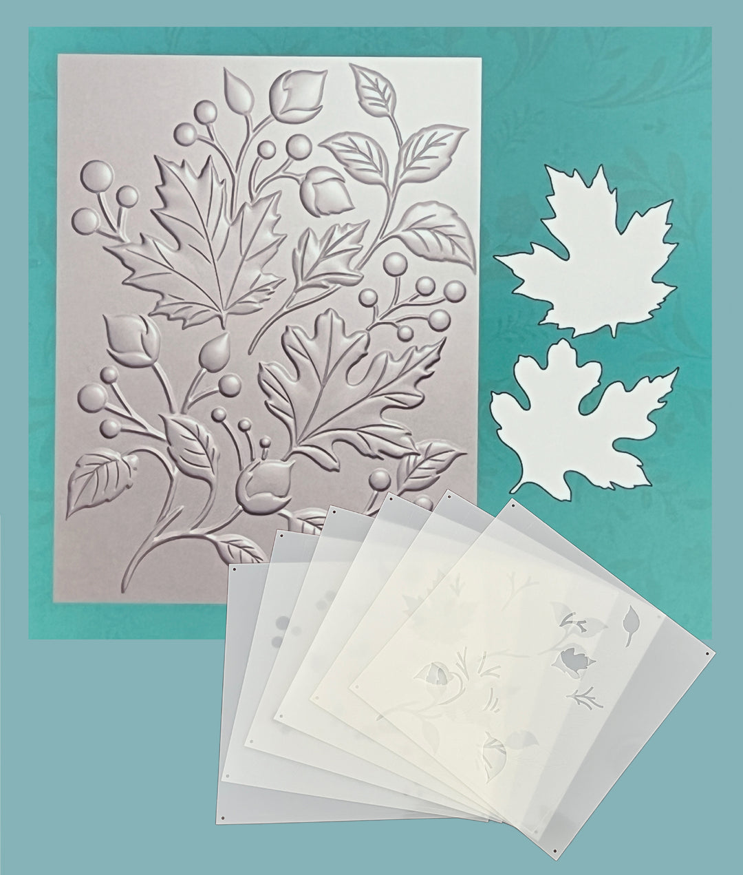 Gina K Designs BUNDLE- Dancing Leaves 3D Embossing Folder, Die and Stencil