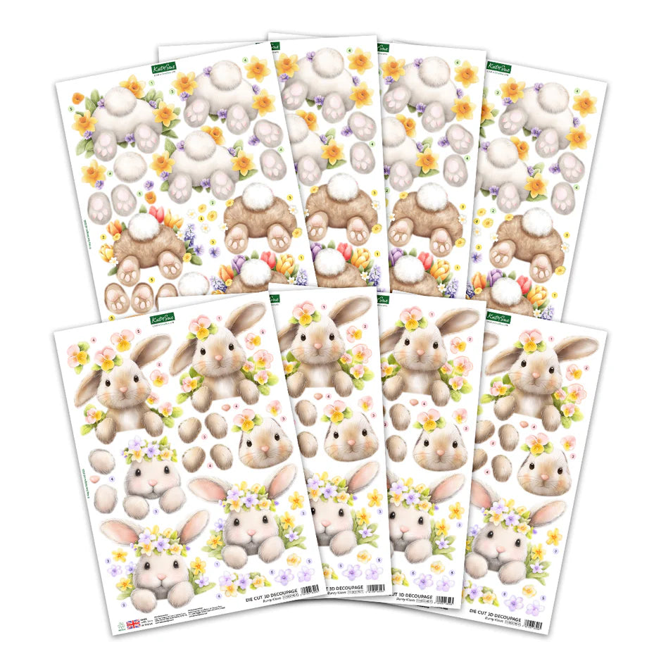 Katy Sue Designs Die Cut Decoupage – Bunny Kisses & Fluffy Tails (Pack of 8)