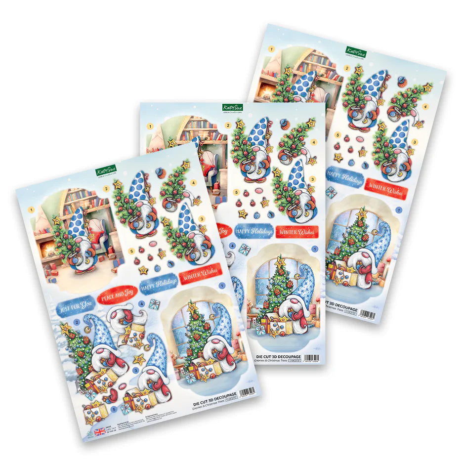 Katy Sue Designs Die Cut Decoupage – Christmas Gnomes (Pack of 12)