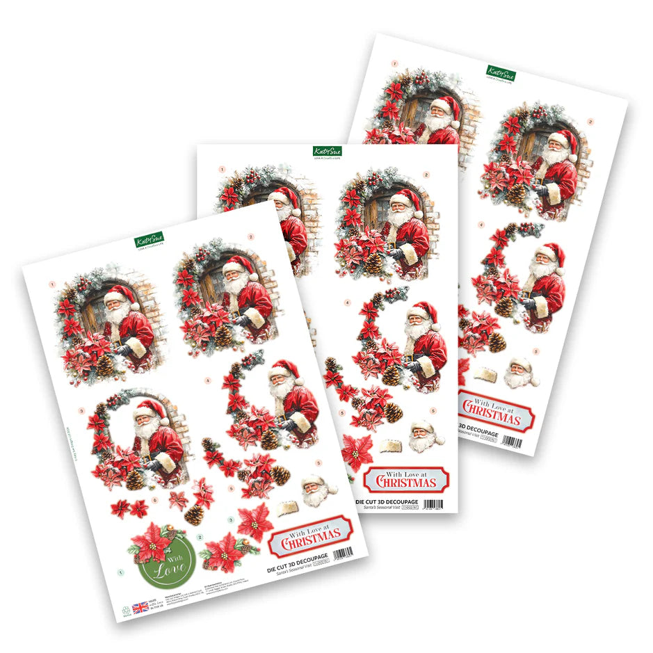 Katy Sue Designs Die Cut Decoupage – Santa's Seasonal Visit (Pack of 3)