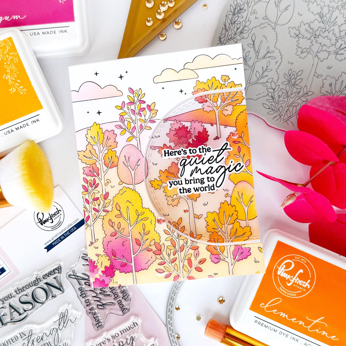 Pinkfresh Studio Dreamer's Forest cling stamp & Stencil Bundle