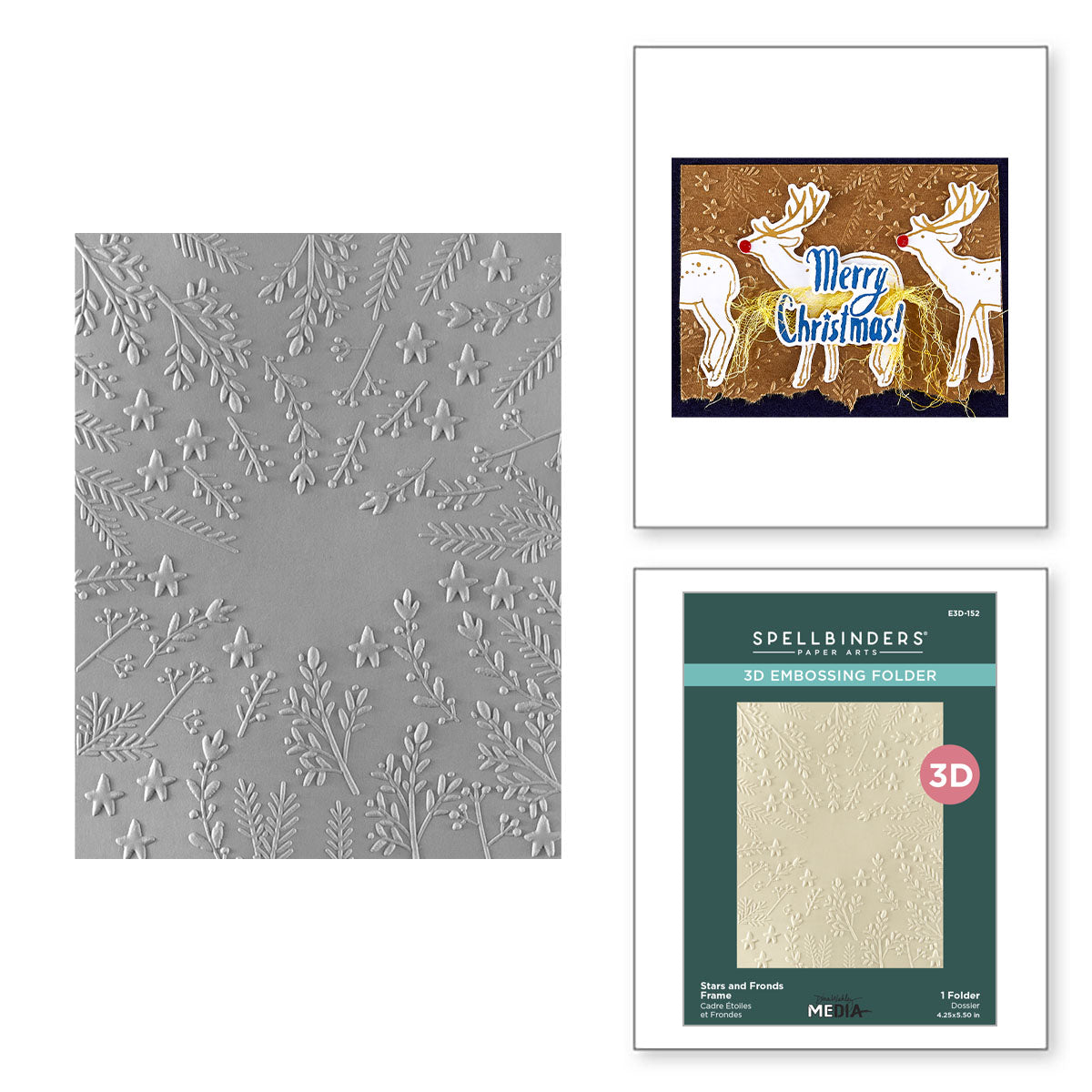 Spellbinders Stars and Fronds Frame 3D Embossing Folder from the Starry Holiday Collection by Dina Wakley