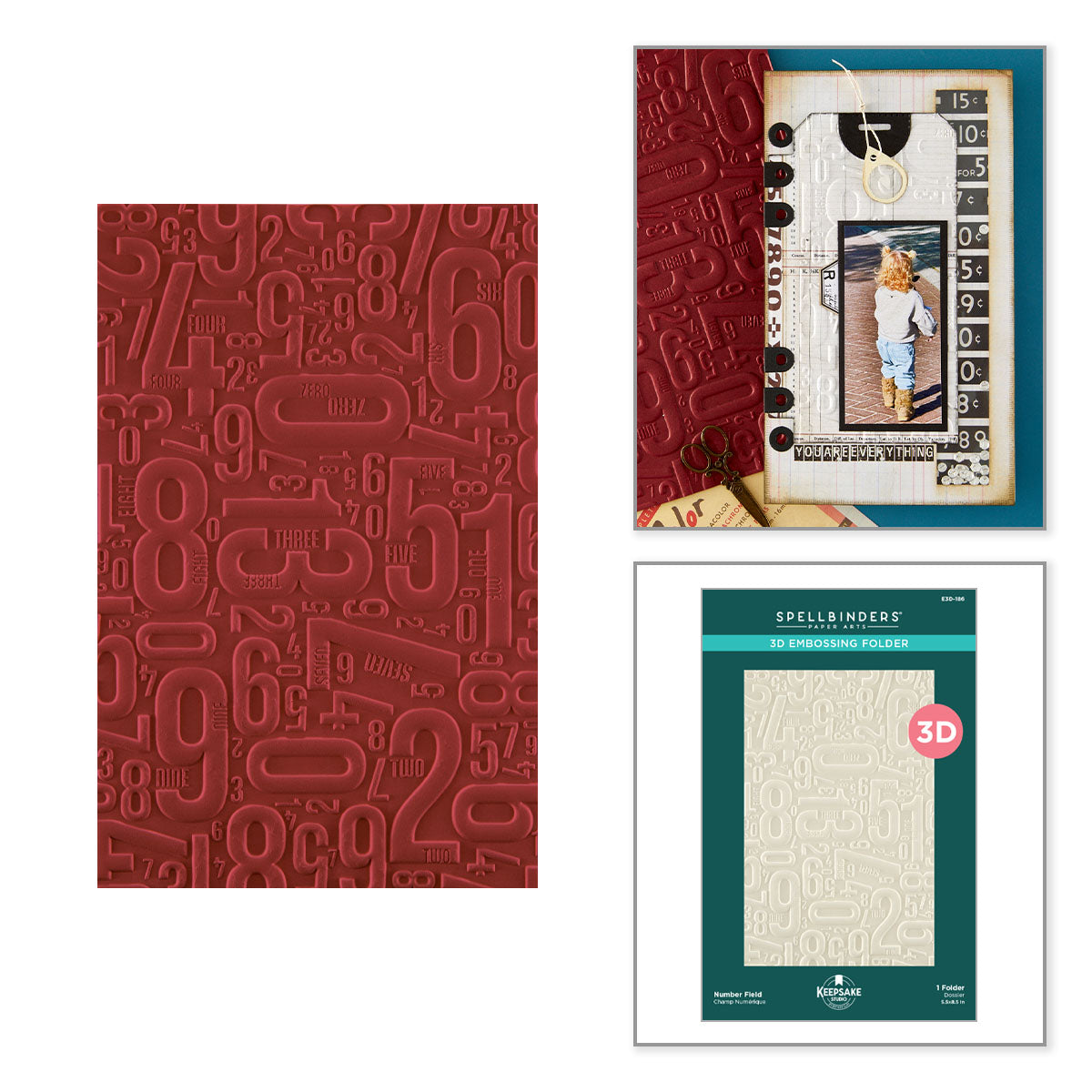 Spellbinders Number Field 3D Embossing Folder by Esther Glas - E3D-186